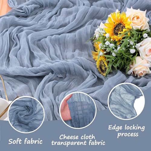 4 Pack Dusty Blue Cheesecloth Table Runner 10 FT Boho Semi Sheer Rustic Fabric