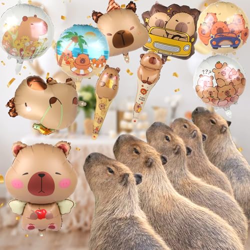 Capybara Birthday Party Decorations - 10 PCS Mylar Foil Balloons