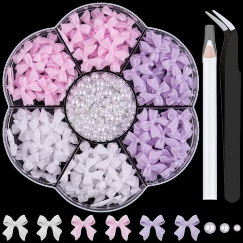 BELLEBOOST 3D Bow Nail Charms and Flatback Pearls Set with Tools