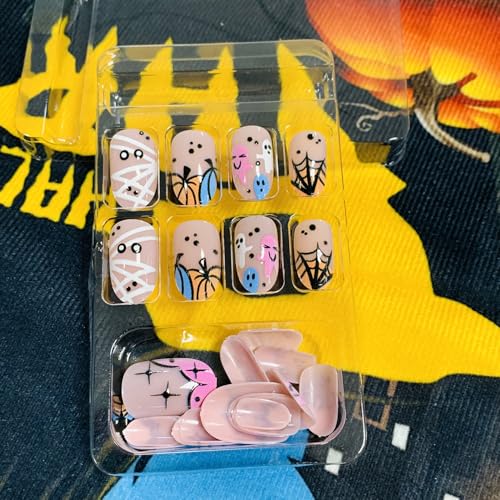 Onsdag Short Oval Halloween Press on Nails - Day of the Dead Acrylic False Nails
