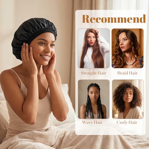 RAHHLIZS 2-in-1 Satin Sleep Bonnet & Adjustable Wrap Cap - 2 Pack