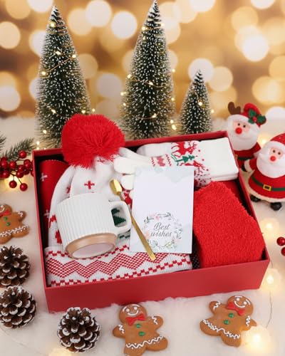 Christmas Gift Box for Women with Mug, Spoons, Hat, Gloves, Scarf & Socks