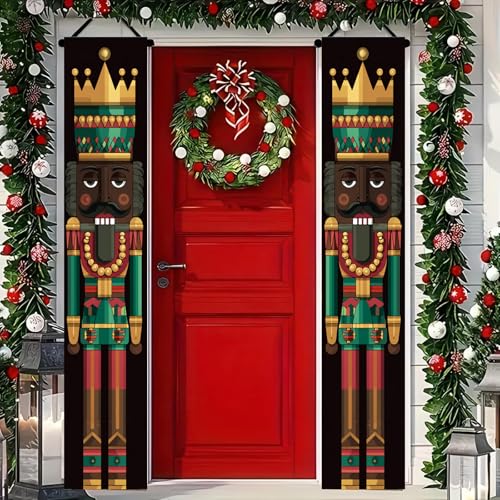BlissYard Black Nutcracker Christmas Door Banner - 12x71 Inch Holiday Porch Decor