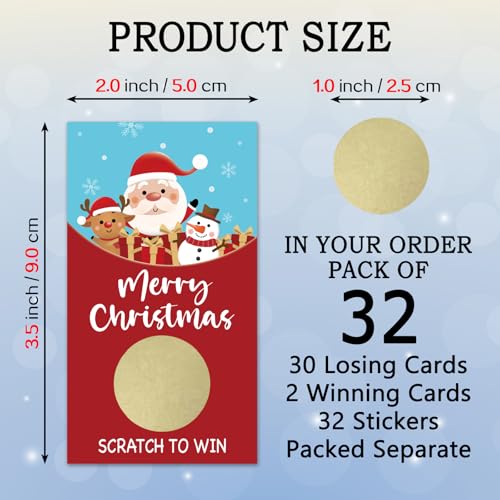Christmas Scratch Off Cards Set with Gold Stickers - 32 Pcs Holiday Party Game Supplies