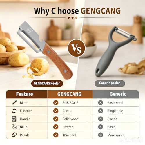 GENGCANG Multifunctional Vegetable Peeler with Wooden Handle