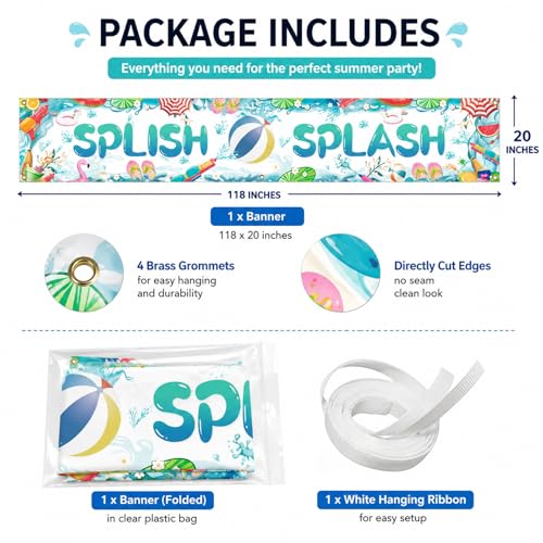 Large Summer Pool Party Banner - 118 x 20 Inch Outdoor Decoration