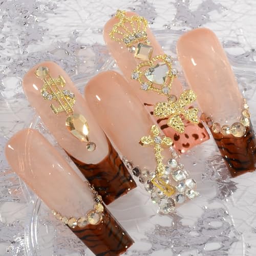 QIMYAR 36Pcs Mixed Shape Gold Nail Rhinestones K9 Glass Crystal Charms