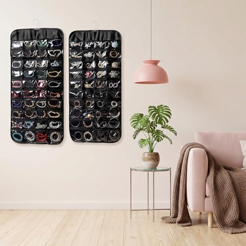 4 Pcs Hanging Jewelry Organizer, Double-Sided Earring Holder with 80 Pockets