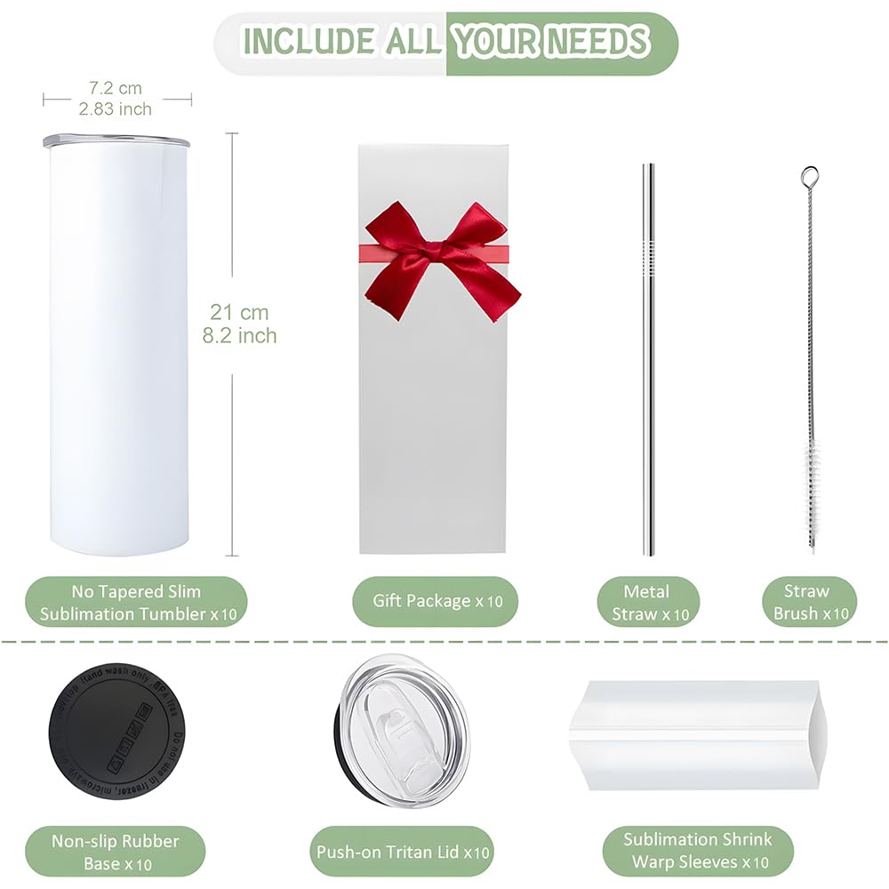Kocdam 25 Pack Sublimation Tumblers Bulk 20oz, Sublimation Blanks Skinny Straight with Lids and Straws Bulk, Stainless Steel Double Wall Polymer Coating for Heat Transfer Customized Gifts