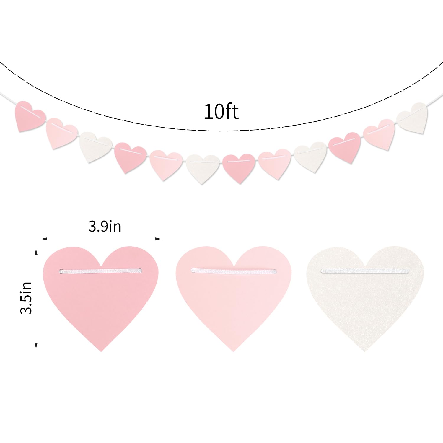 Pink-White Girls Birthday Party-Decorations Streamers-Garland - 40Ft Heart Galentines Hanging Paper Banner,Valentines Baby Bridal Shower Bachelorette Anniversary Mothers Day Supplies Decor Ouruola