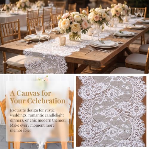 Pardecor Lace Table Runner 12x120 Inch, 10 Pack - White for Wedding & Party