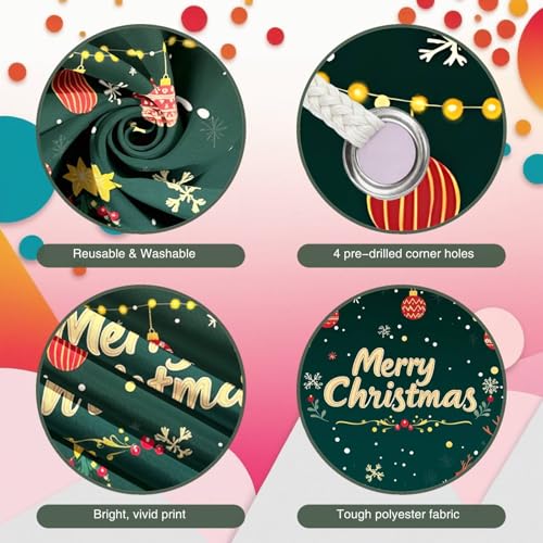 Merry Christmas Banner - Large 70.9x43.3in, Festive Xmas Decor with Santa & Reindeer