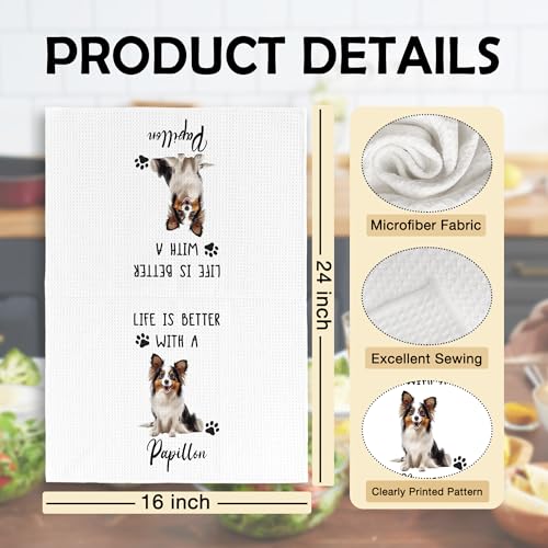 Funny Papillon Kitchen Towels Set of 2 - Decorative Dog Gifts