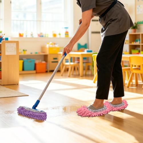 Reusable Microfiber Mop Slippers for Easy Floor Cleaning - Pink