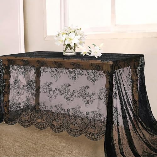 Black Lace Tablecloth 2 Pieces 60x120 Inch Vintage Floral Rectangular Overlay