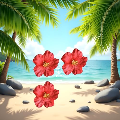 Red Hawaiian Flower Hair Clips 3-Pack - Tropical Hair Accessories