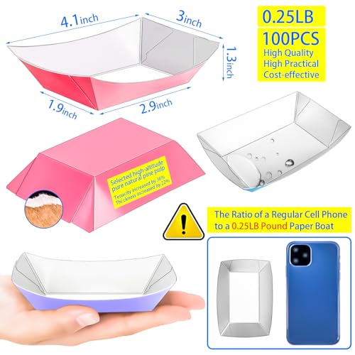 MotBach 1/4Lb Disposable Paper Food Boats - 100 Pack Colorful Snack Trays