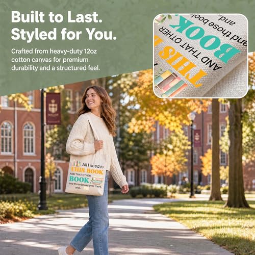Book Lover Canvas Tote Bag Reusable Shopping Bag for Readers and Teachers