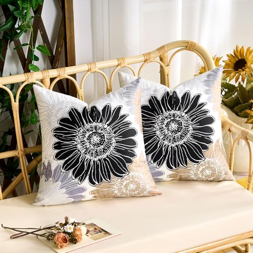 Sunflower Farmhouse Throw Pillow Covers – Set of 2, 18x18