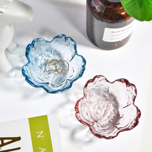 Blue Cherry Blossom Ring Holder Dish - Decorative Glass Trinket Tray