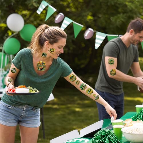 Football Temporary Tattoos 6 Sheets, Green Rugby Party Favors for Teens