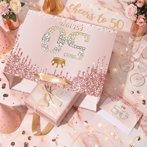 50th Birthday Gift Bag for Women Est 1976 Rose Gold with Tissue Paper
