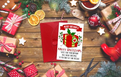 Funny Christmas Birthday Card with Envelope - 4x6 Size