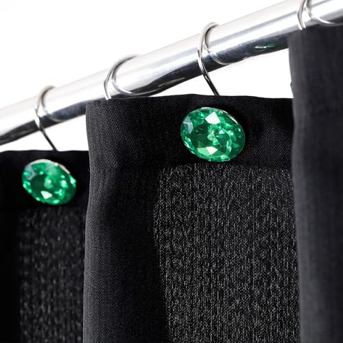Sparkly Green Rhinestone Shower Curtain Hooks - 12Pcs