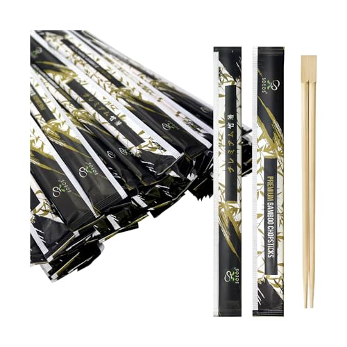 Soeos 100 Sets of 9-Inch Disposable Bamboo Chopsticks - Splinter-Free & Individually Wrapped