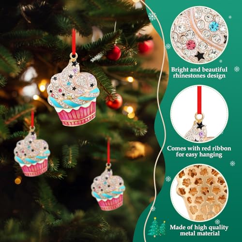 Pink Cupcake Christmas Ornament - Metal Glitter Dessert Holiday Decor - Variation A-Pink