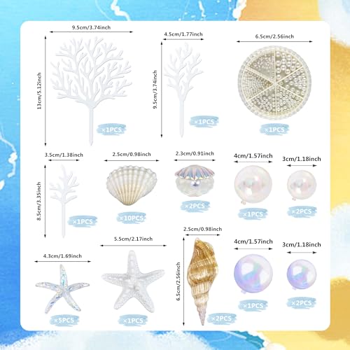 30PCS Beach Themed Cake Decorations - Starfish & Shell Toppers