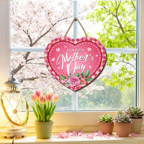 Funny Mother's Day Wooden Wreath for Front Door - Pink Floral Butterfly Decor