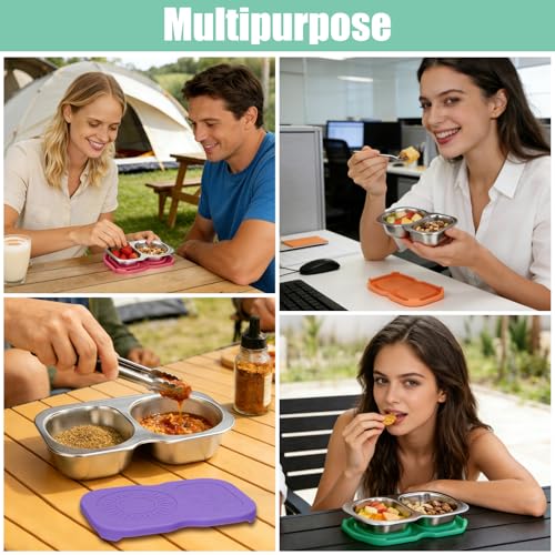 2 Pack Stainless Steel Snack Containers - Small 2-Compartment Food Storage