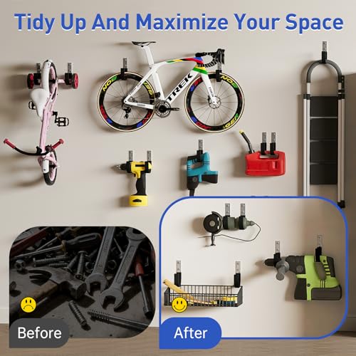 Heavy Duty Steel Wall Hooks for Garage & Garden Storage - 60lbs Capacity (2 Pack)