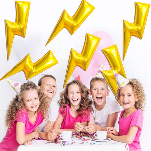 6Pcs 36-Inch Flash Lightning Bolt Foil Balloons for Superhero Party Decor