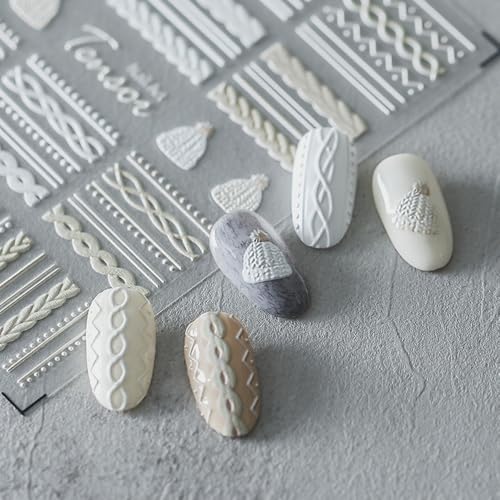 CEWEWP 5D Embossed Winter Knitted Nail Stickers Christmas Sweater Decals