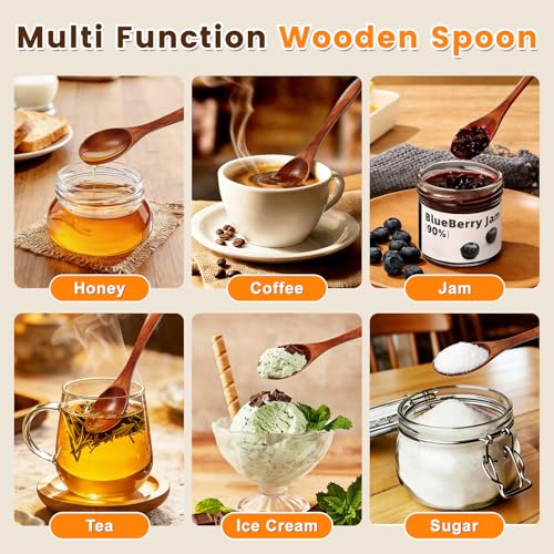 PAGWS 7-Piece Small Wooden Spoon Set - 5.7-Inch Natural Hardwood Utensils