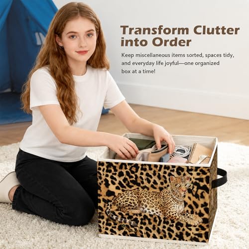 Trendy Leopard Print Collapsible Storage Bin for Clothes & Books