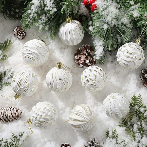 Christmas Ball Ornaments Set - Vintage White-Gold Farmhouse Style, 36 pcs