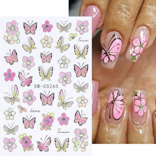 Flower & Butterfly Nail Art Stickers - 6 Sheets Spring Daisy Decals