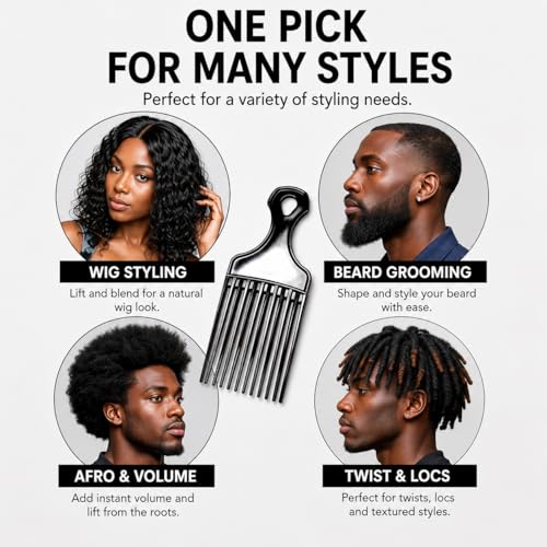 LUXXII 3 Pack Afro Pick Hair Comb 7 Inch Lift Comb for Curly Hair