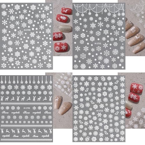 Christmas Nail Stickers 12 Sheets 3D Self-Adhesive Winter Snowflake Elk Decals