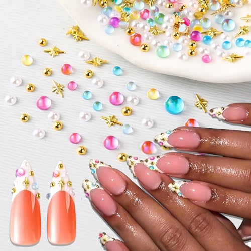 700 Pcs 3D Nail Charms Bubble Beads & Half Pearls with Picker Pen