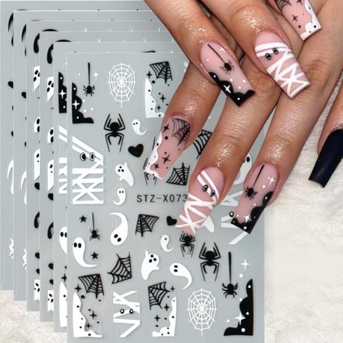 Halloween Nail Art Stickers 3D Self-Adhesive Ghost Spider Decals 6Pcs
