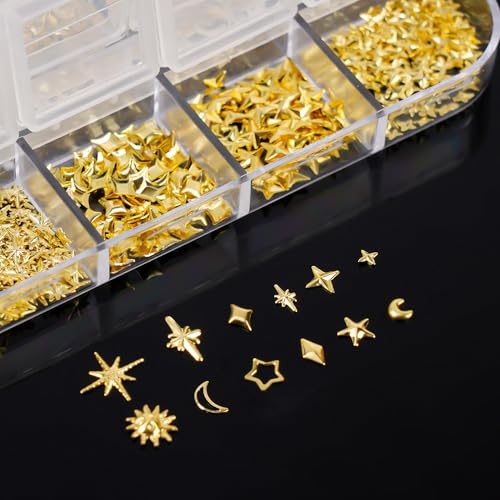 3D Gold Star Sun and Moon Metal Nail Charms - 12 Styles