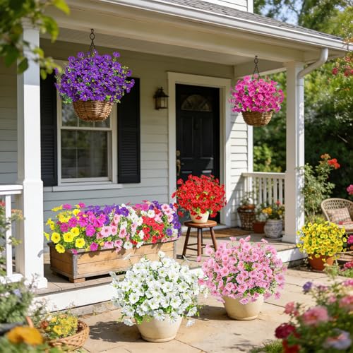 Ouddy Decor 24-Piece Artificial Petunias Set, Multicolor UV Resistant Silk Flowers