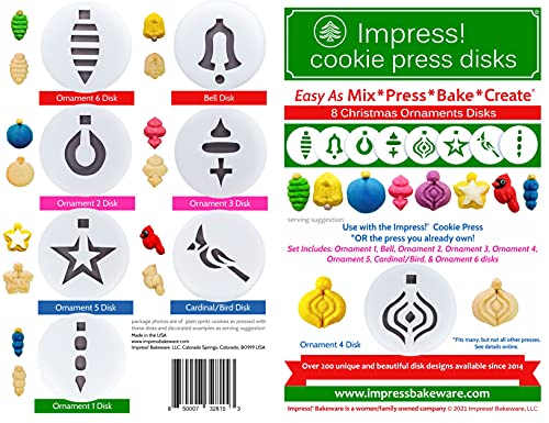 Christmas Cookie Press Disks Set of 8 - Holiday Ornament Designs