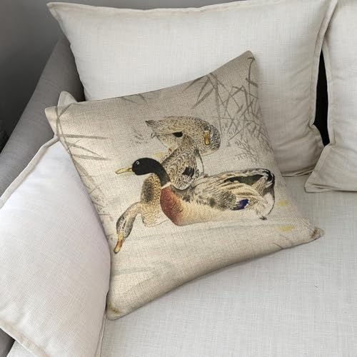 Three Ducks Linen Throw Pillow Cover 18x18 Inch for Sofa & Bedroom