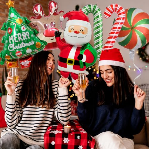 Christmas Foil Balloons Set with Santa Reindeer Tree Candy Decorations