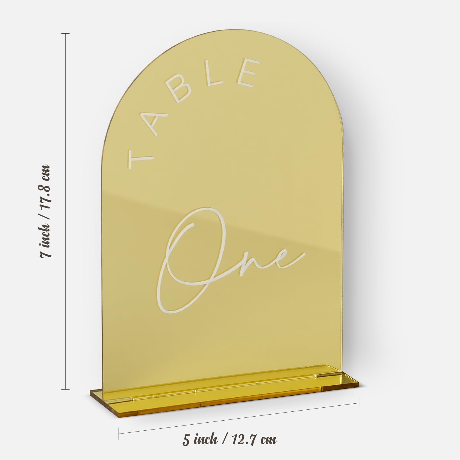 Gold Mirror Arch Wedding Table Numbers 1-20 with Stands, 5x7 Inch Acrylic Arch Sign with Holder, Gold Arch Acrylic Table Numbers for Wedding Reception(1-20, 5"x7")